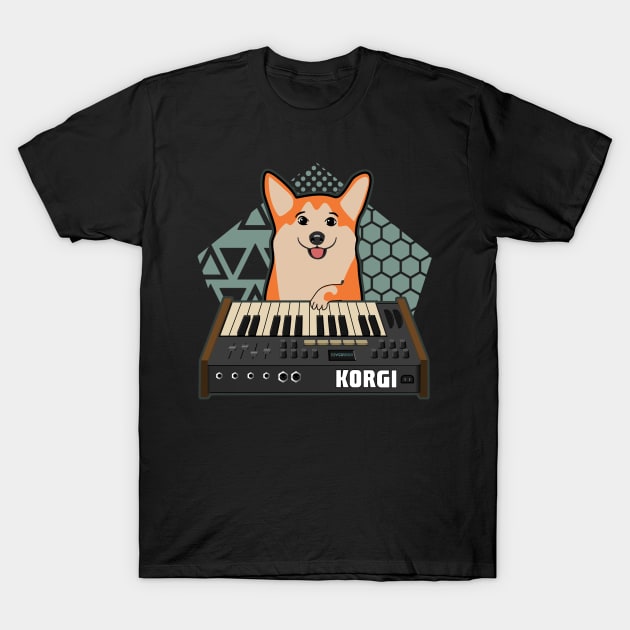 Funny Synthesizer Electronic Musician Corgi Dog Lover T-Shirt by Mewzeek_T